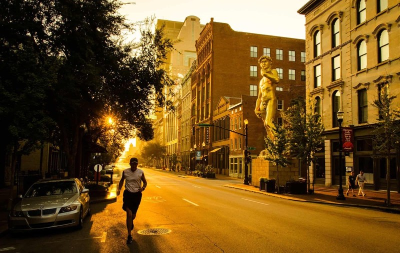 A streetscape in downtown Louisville